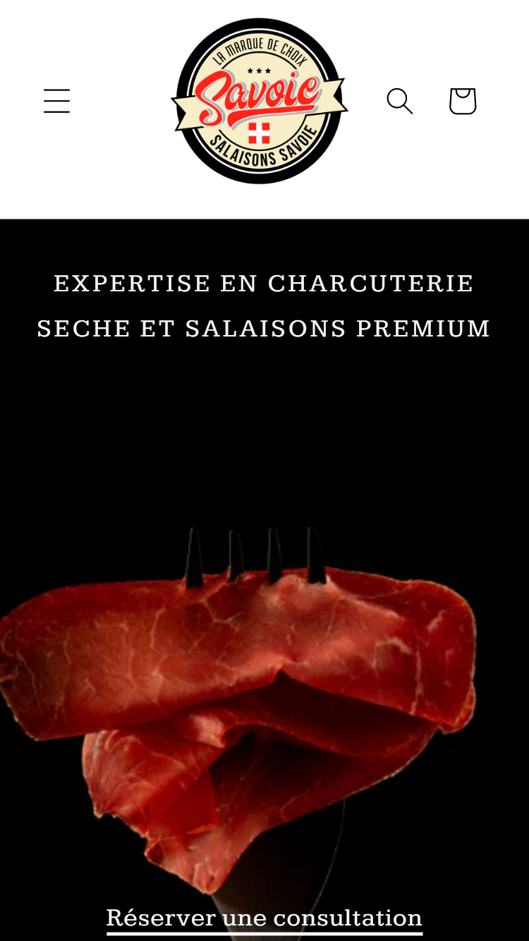 Screenshot du site Charcuterie Savoie sur mobile